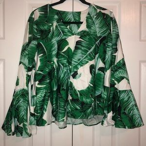NWOT Palm Leaf Print Bell Sleeve Top